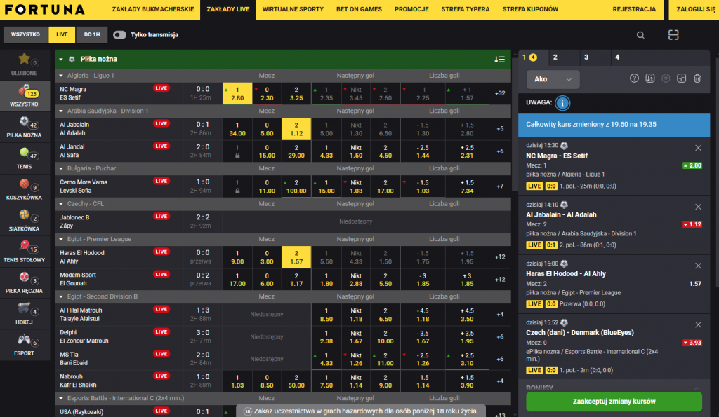 Zakłady na żywo Fortuna